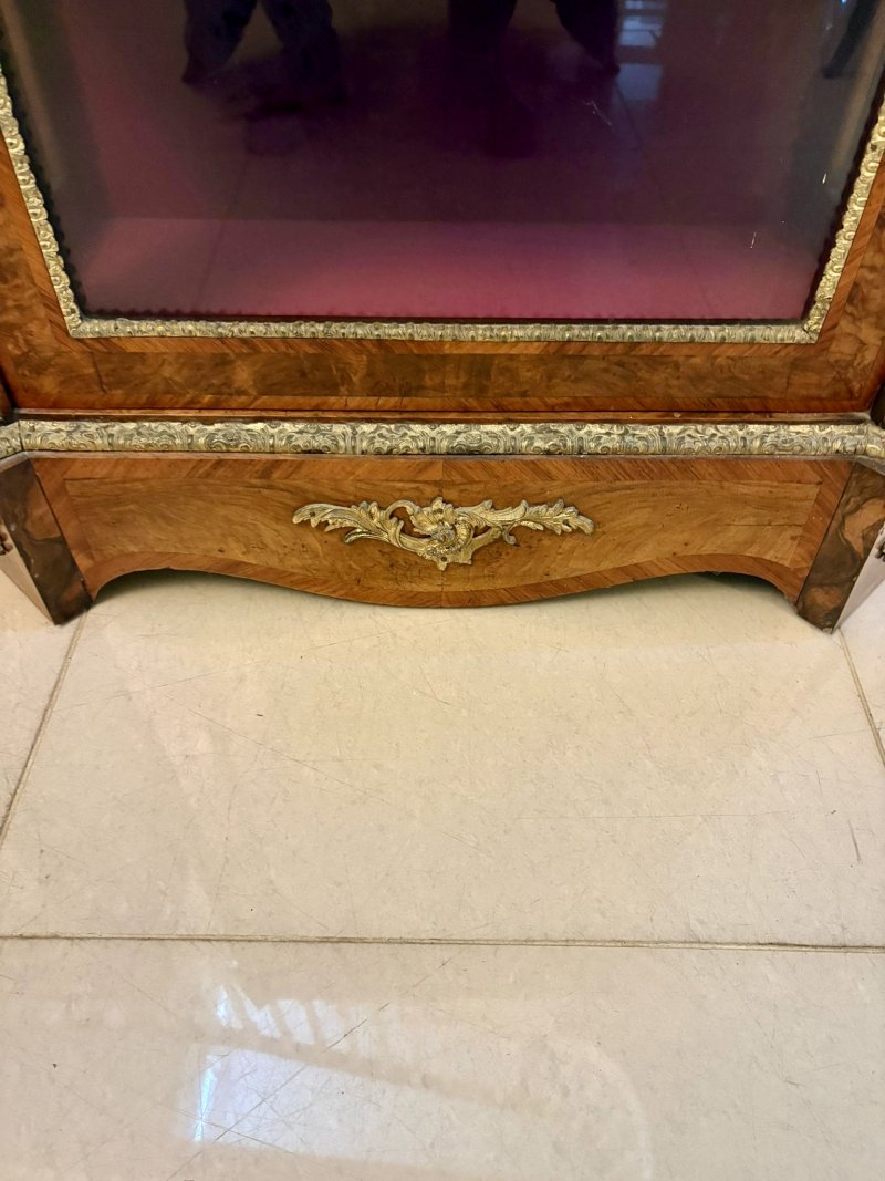 Antique Exceptional Pair of Victorian Burr Walnut Pier Cabinets with Ormolu Mounts - Image 14